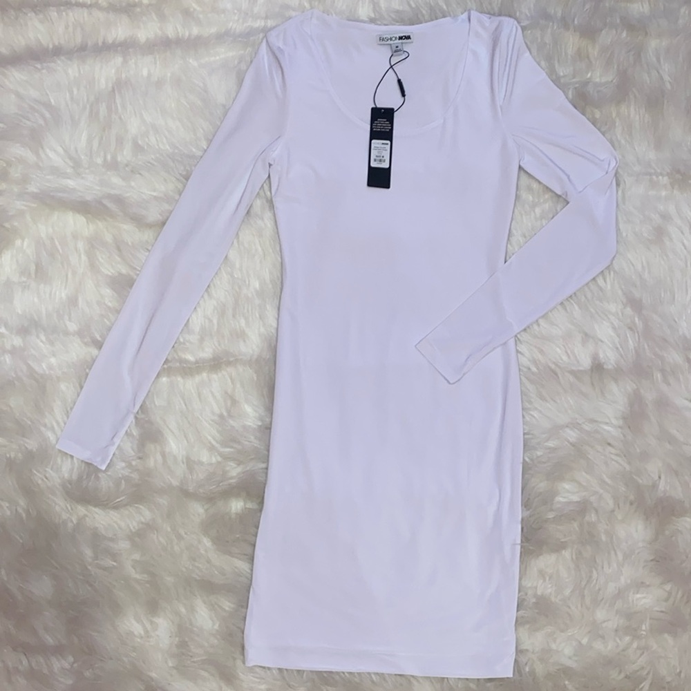 Fashion Nova White Long Sleeved Mini Dress